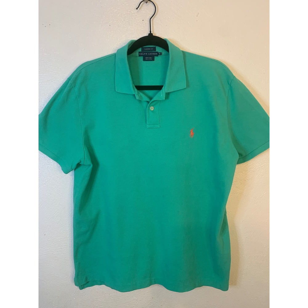 Ralph Lauren Mens Classic Fit Cotton Mesh Polo Shirt Green Orange Pony XL